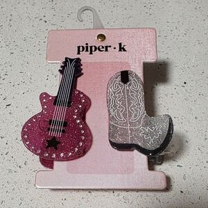NEW Piper K Pink Guitar & Boots Sparkle Hair Clip Claw Nashville Cowgirl Western